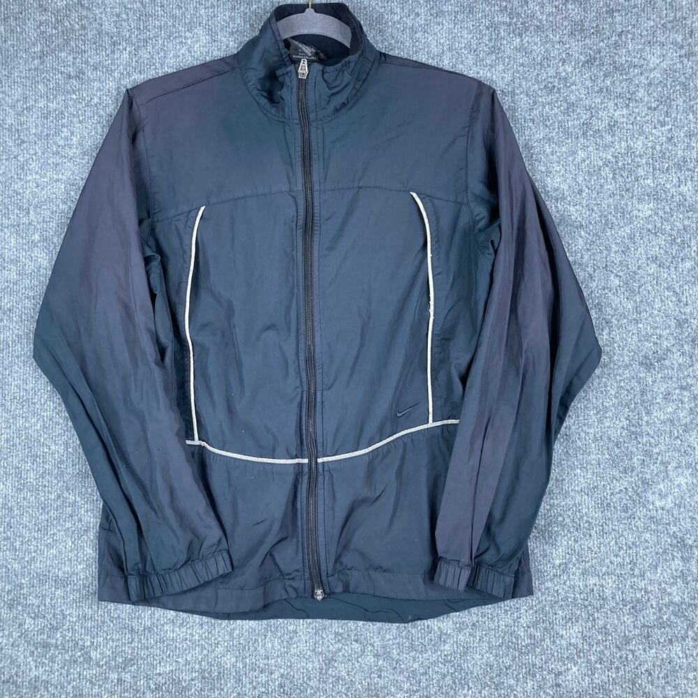 Nike Jacket Womens XS Black Full Zip Windbreaker‎ White Trim Track Athletic Logo